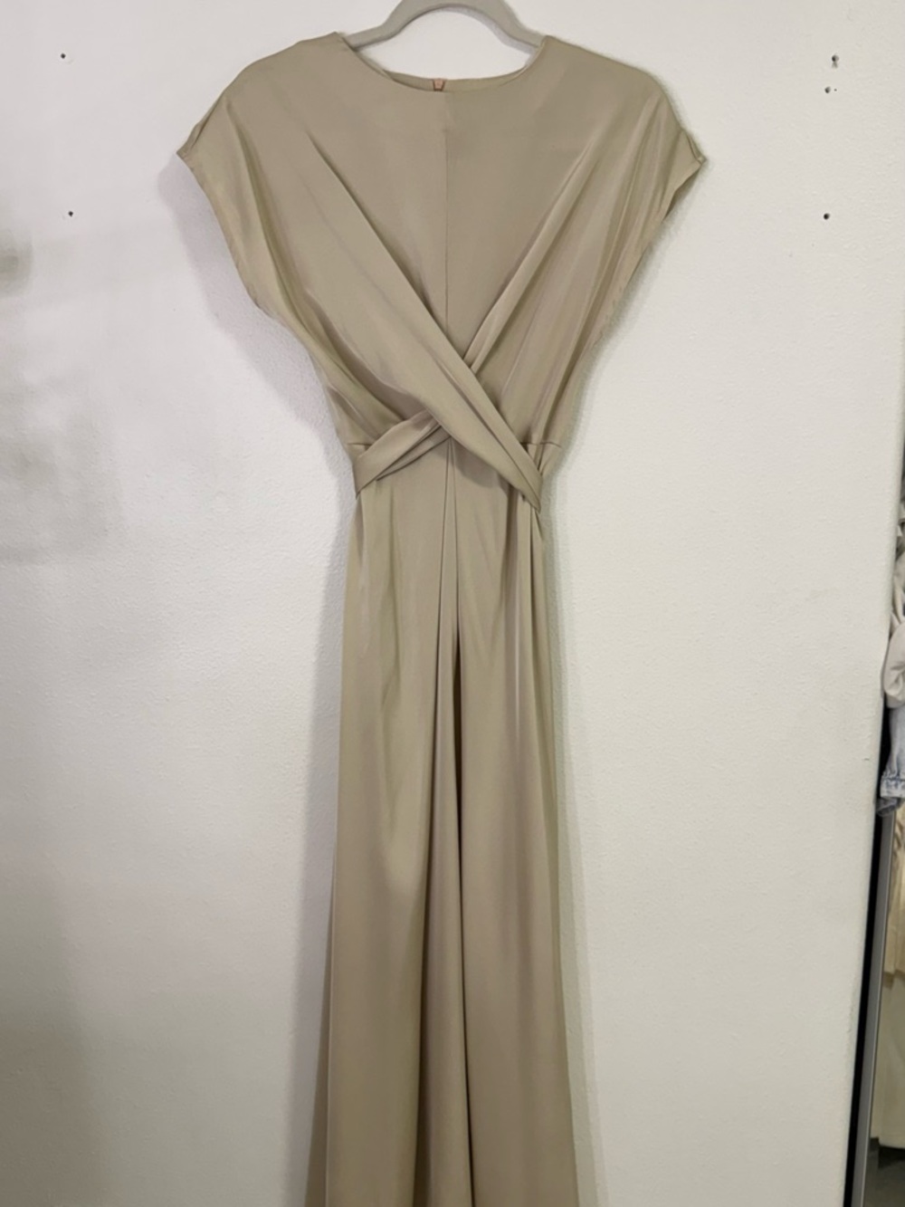 Elegant Beige Wrap-Front Maxi Dress